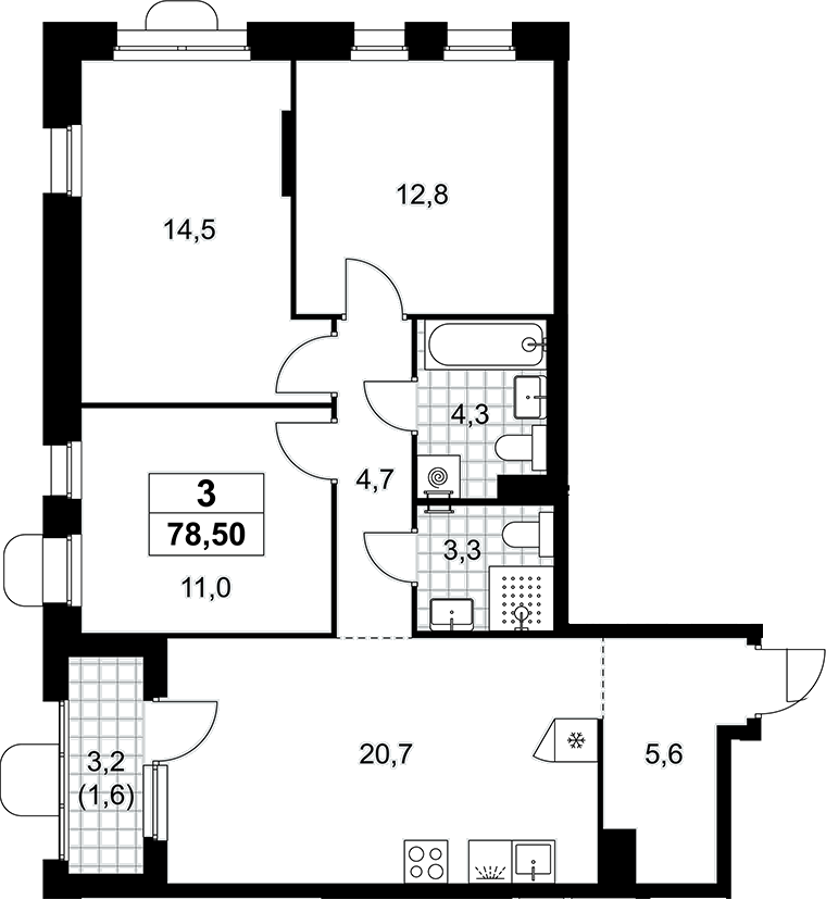 4+ комнаты, 76.9 м², 11/16 этаж, ЖК «Прокшино»