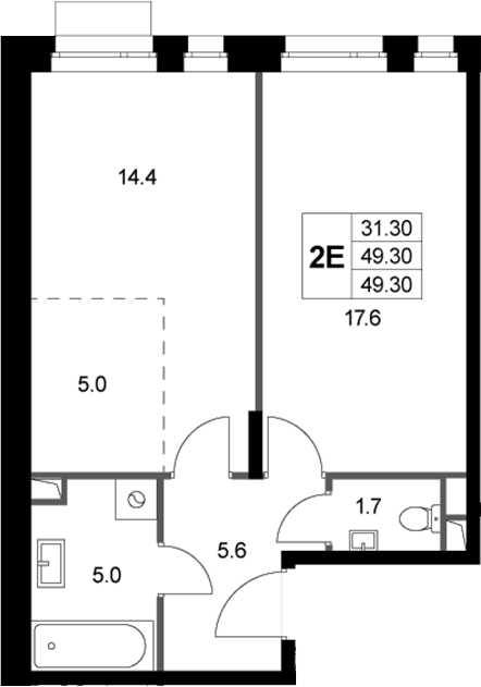 2-комн., 49.3 м², 1/3 этаж, ЖК «Кореневский Форт 2.3»