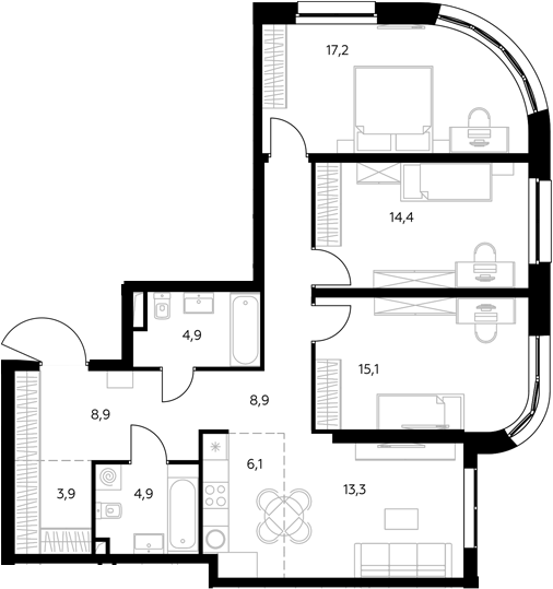 4+ комнаты, 97.5 м², 28/43 этаж, ЖК «Адмирал»