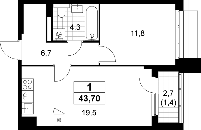 2-комн., 42.3 м², 5/15 этаж, ЖК «Деснаречье»