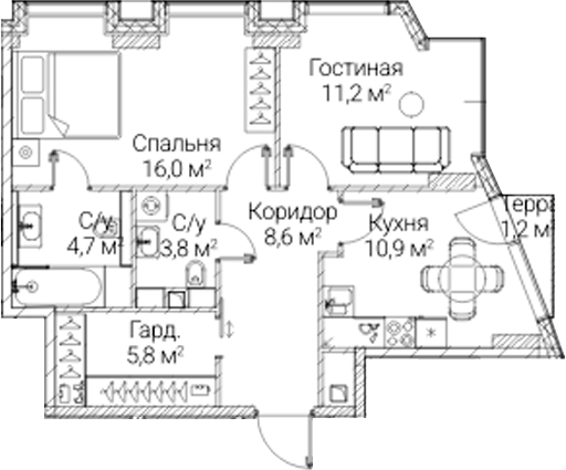 2-комн. СЕЗАР БУДУЩЕЕ