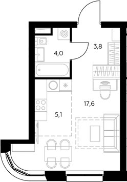Студия, 30.7 м², 19/43 этаж, ЖК «Адмирал»