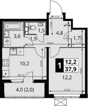 1-комн., 35.9 м², 3/24 этаж, ЖК «1-й Южный»