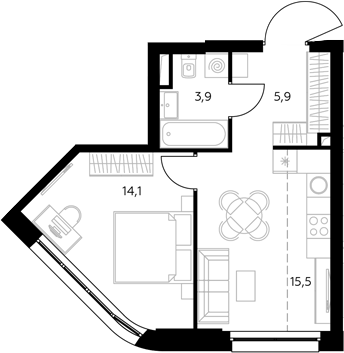 2-комн., 41.8 м², 19/43 этаж, ЖК «Адмирал»