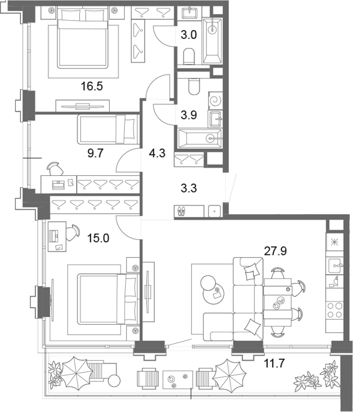 4+ комнаты, 83.59 м², 16/19 этаж, ЖК «ОМ Ботанический»