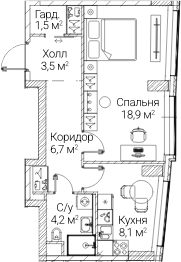 1-комн., 42.9 м², 37/60 этаж, ЖК «СЕЗАР БУДУЩЕЕ»