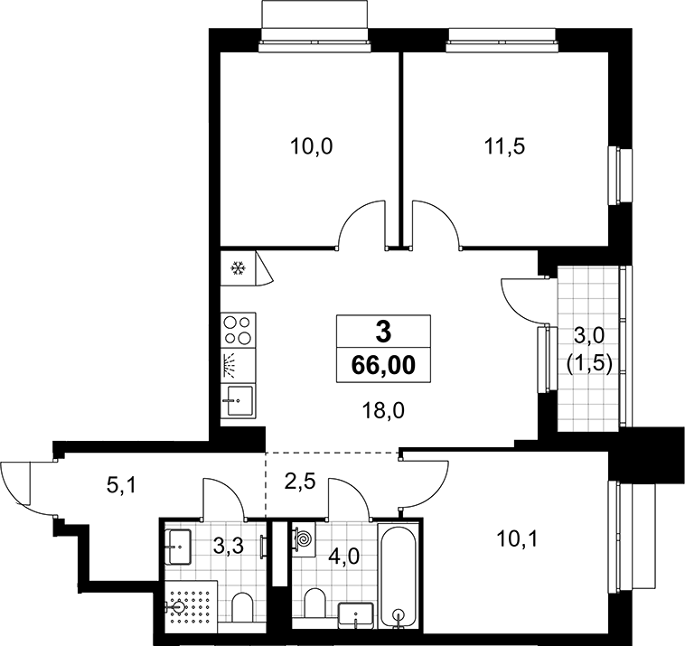 4+ комнаты, 64.5 м², 6/17 этаж, ЖК «Деснаречье»