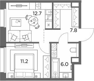 1-комн., 37.7 м², 2/6 этаж, ЖК «Станиславский»