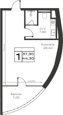 Студия, 37.3 м², 8/9 этаж, ЖК «Хако»