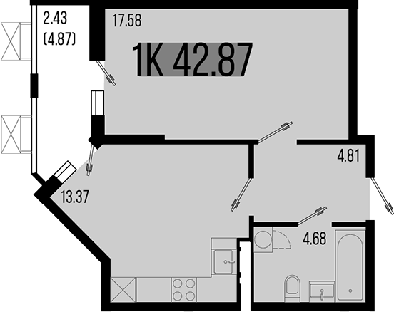 1-комн. квартира, 40.44 м² в ЖК Цветной бульвар — фото 2