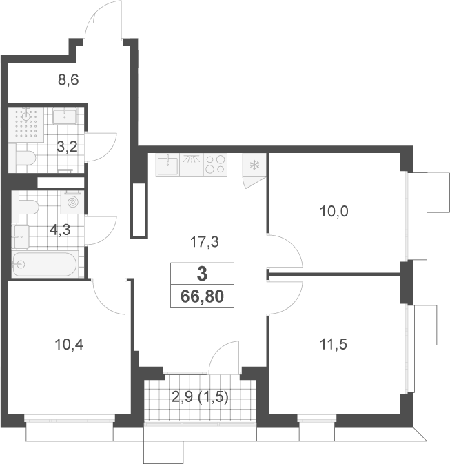4+ комнаты, 65.3 м², 4/17 этаж, ЖК «Скандинавия»