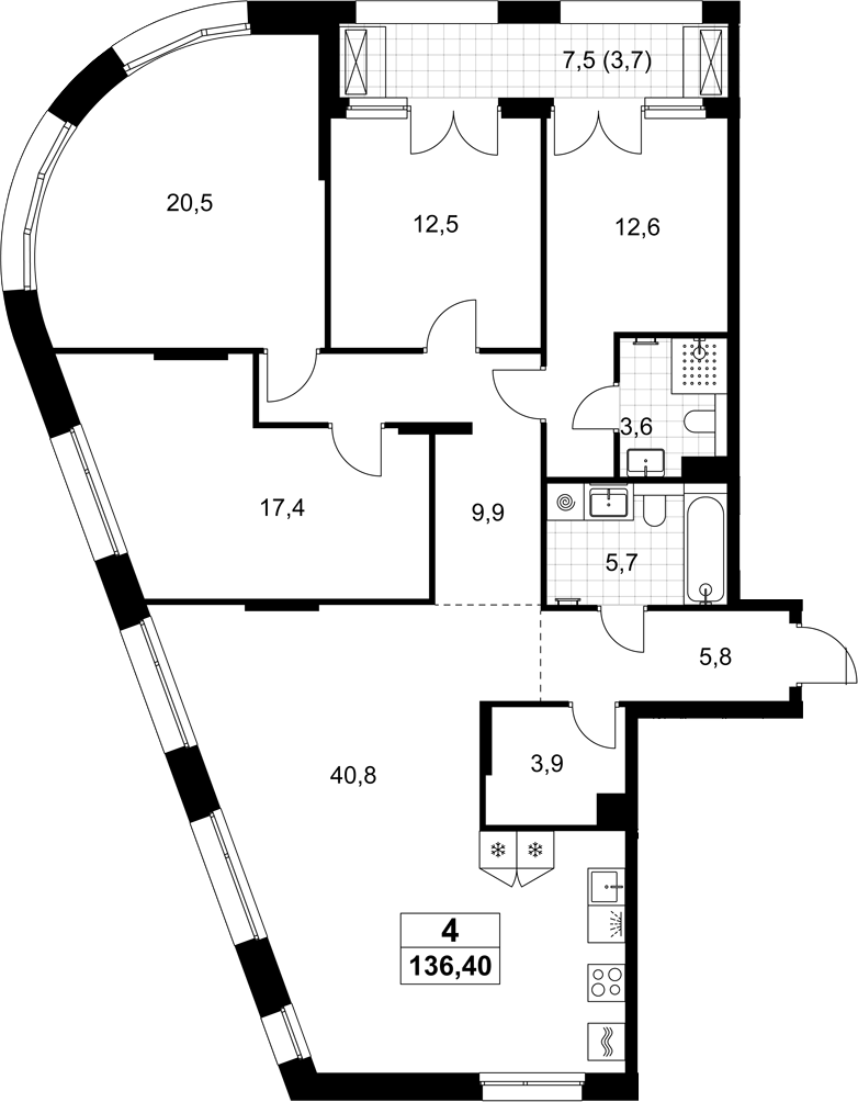 4+ комнаты, 132.7 м², 7/8 этаж, ЖК «Хольм»