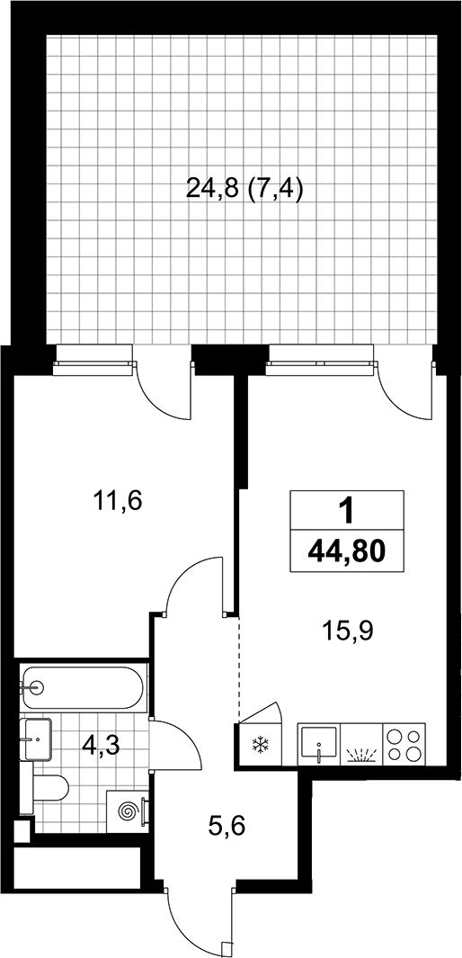 2-комн., 37.4 м², 3/12 этаж, ЖК «Деснаречье»