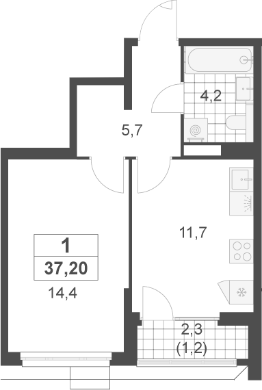 1-комн., 36 м², 11/22 этаж, ЖК «Скандинавия»