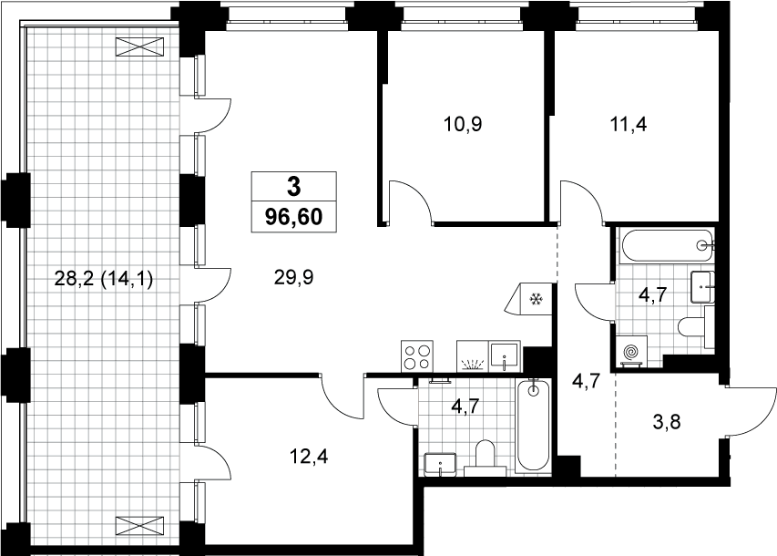 4+ комнаты, 82.5 м², 12/13 этаж, ЖК «Хольм»