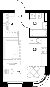 Студия, 30.7 м², 22/43 этаж, ЖК «Адмирал»