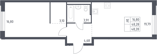 2-комн., 48.28 м², 4/12 этаж, ЖК «Рублевский квартал»