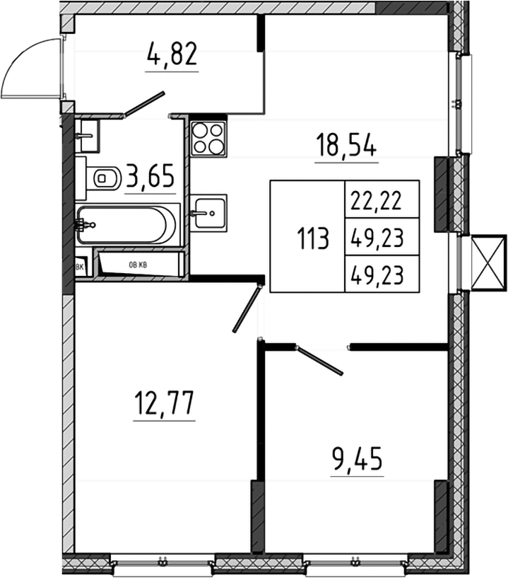 3-комн., 49.23 м², 5/17 этаж, ЖК «Поварово-Молодежный-2»