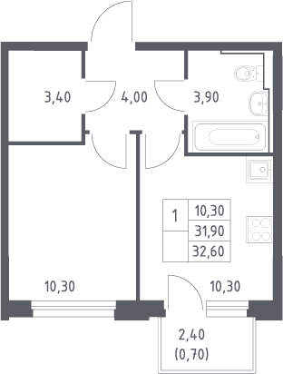 1-комн., 31.9 м², 4/20 этаж, ЖК «Химки Парк»