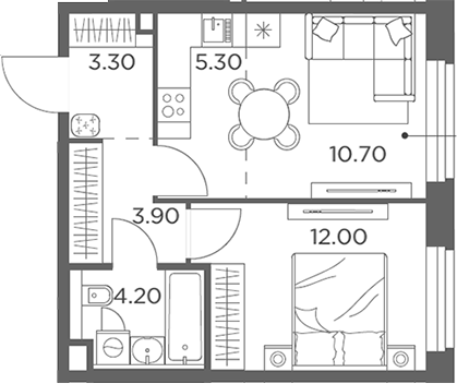 2-комн., 39.4 м², 15/23 этаж, ЖК «Белый Град»