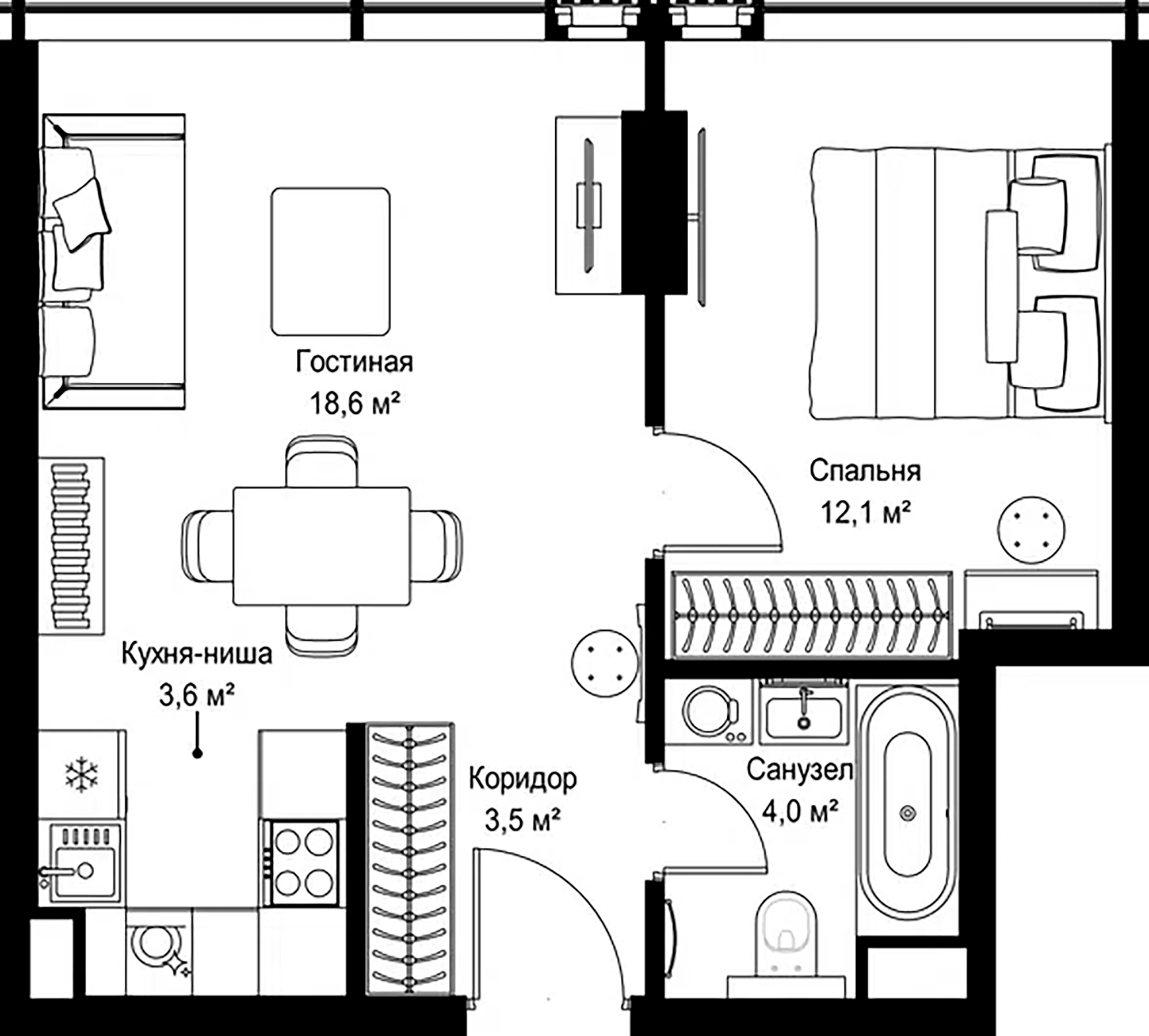 2-комн., 41.8 м², 26/37 этаж, ЖК «Слава»