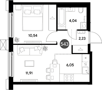2-комн., 34.77 м², 12/23 этаж, ЖК «ЭВО»