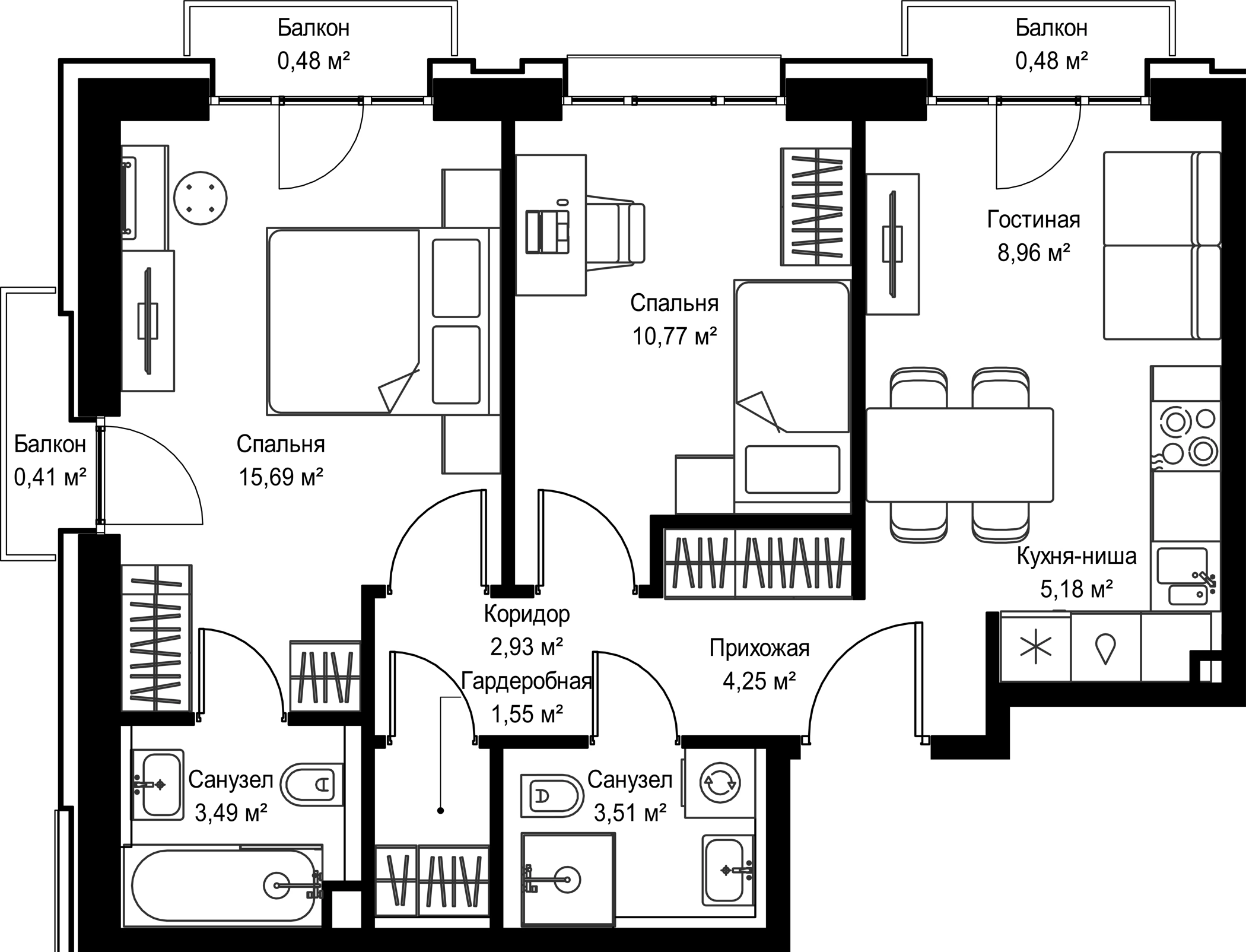 3-комн., 56.33 м², 15/15 этаж, ЖК «Селигер Сити»
