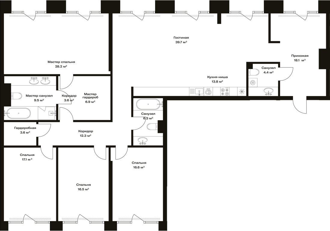 4+ комнаты, 196.6 м², 10/11 этаж, ЖК «Опус»