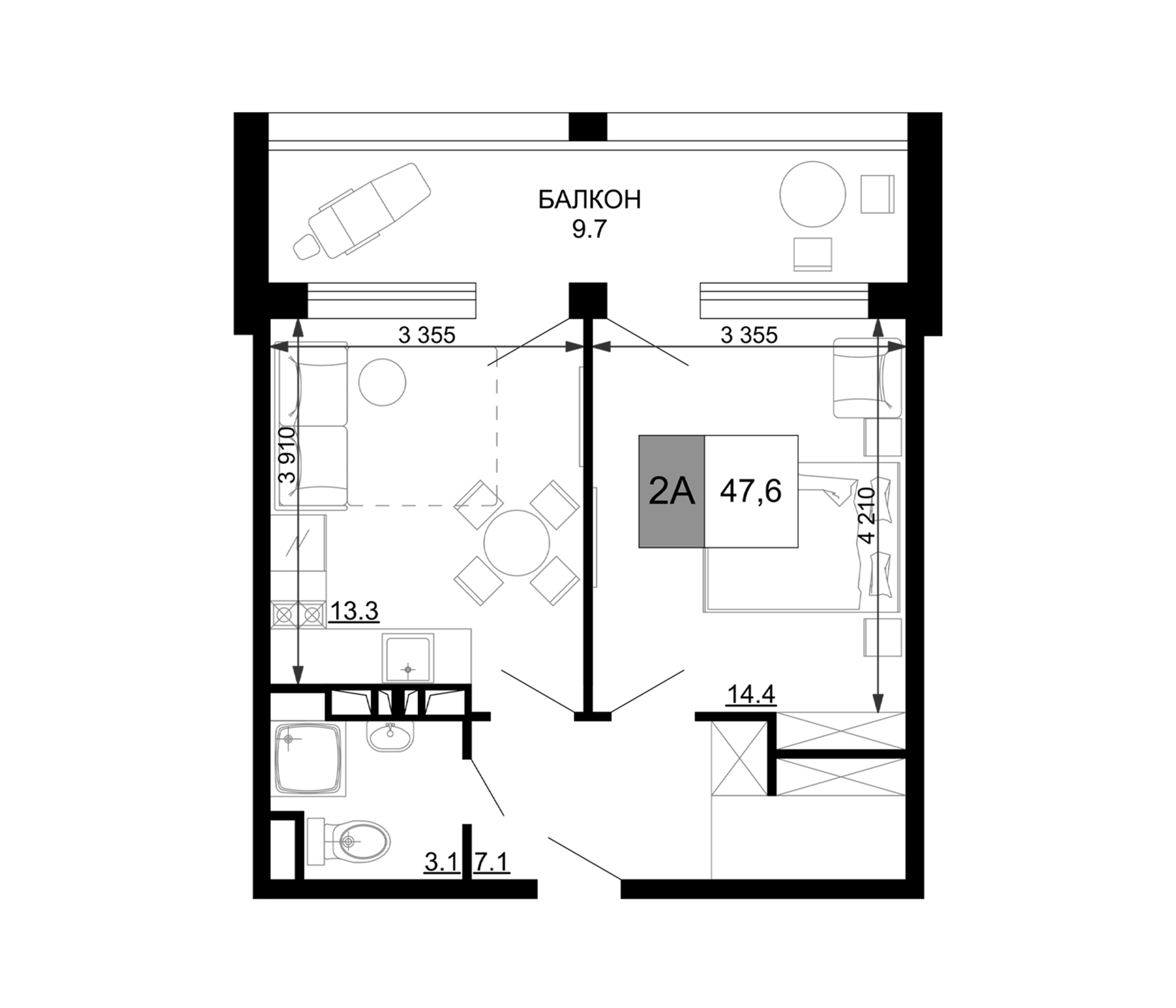 2-комн. квартира, 37.9 м² в ЖК Гостиничный комплекс Мореград — фото 2