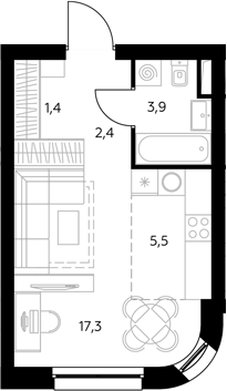 Студия, 30.8 м², 15/43 этаж, ЖК «Адмирал»