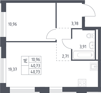 2-комн., 40.73 м², 11/12 этаж, ЖК «Рублевский квартал»