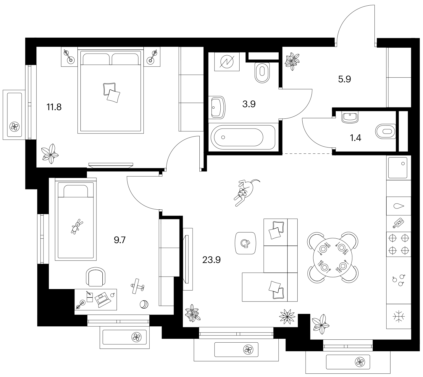 2-комн., 56.6 м², 14/25 этаж, ЖК «Ярославский»