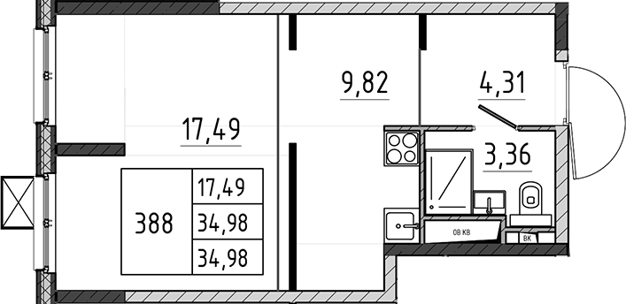 Студия, 34.98 м², 5/17 этаж, ЖК «Поварово-Молодежный-2»