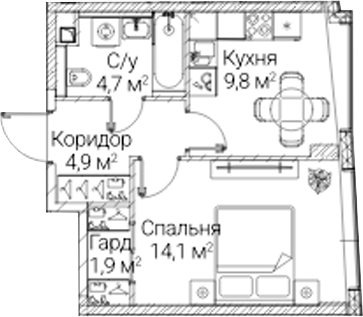 1-комн., 35.4 м², 31/41 этаж, ЖК «СЕЗАР БУДУЩЕЕ»