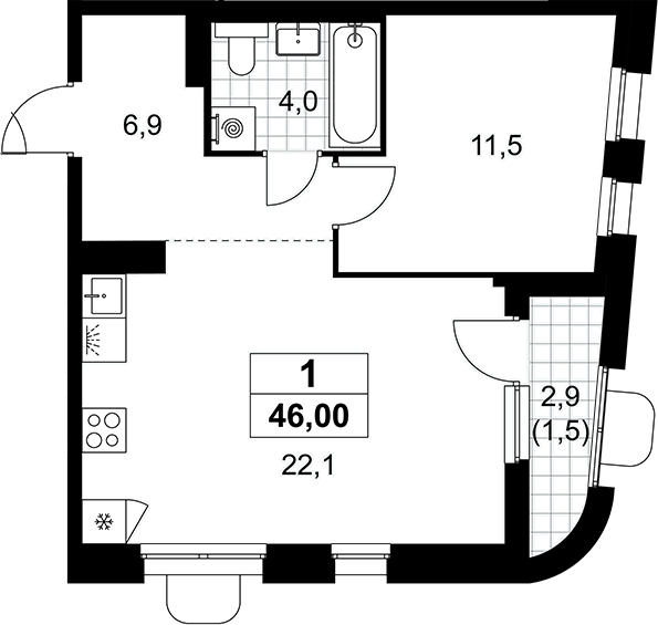 2-комн., 44.5 м², 16/16 этаж, ЖК «Прокшино»