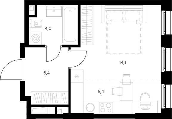 Студия, 29.9 м², 23/23 этаж, ЖК «Адмирал»