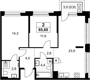 3-комн., 64.7 м², 5/15 этаж, ЖК «Хольм»