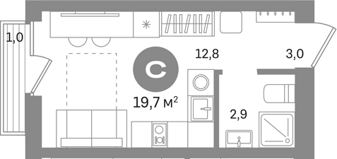 Студия, 18.7 м², 3/6 этаж, ЖК «Первый квартал. Вторая очередь»