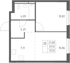 2-комн., 37.13 м², 5/17 этаж, ЖК «Мытищи Парк»
