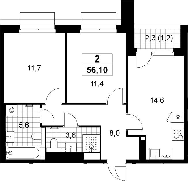 2-комн., 54.9 м², 19/19 этаж, ЖК «Деснаречье»