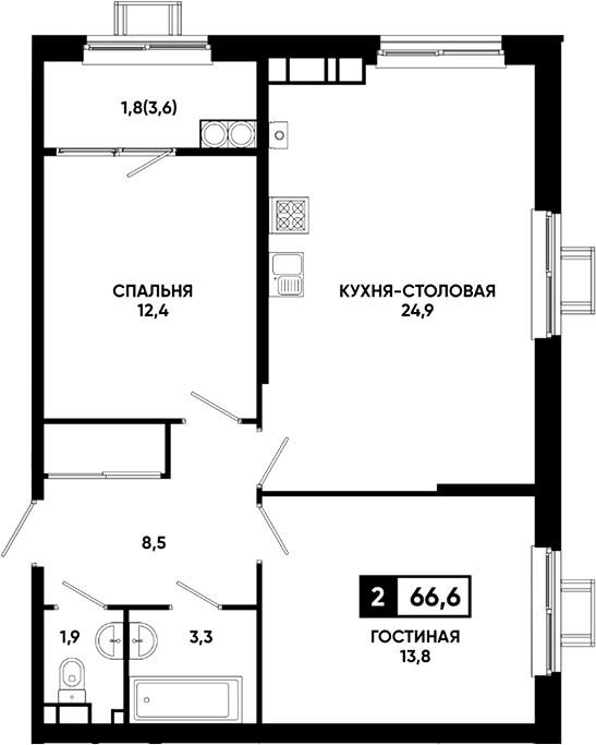 2-комн. Резиденция Софи