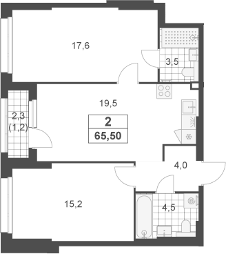 3-комн., 64.3 м², 2/23 этаж, ЖК «Южные сады»