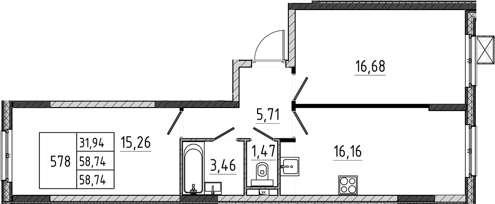 3-комн., 58.74 м², 2/17 этаж, ЖК «Поварово-Молодежный-2»