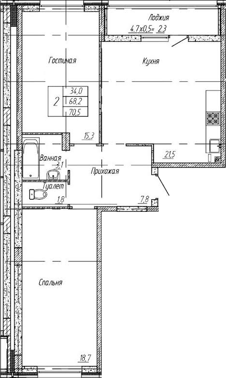 2-комн. квартира, 68.2 м² в ЖК Архитектор. ГК ЮгСтройИнвест — фото 2