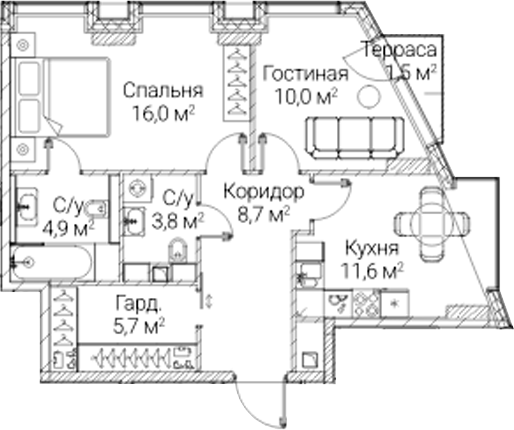 2-комн. СЕЗАР БУДУЩЕЕ