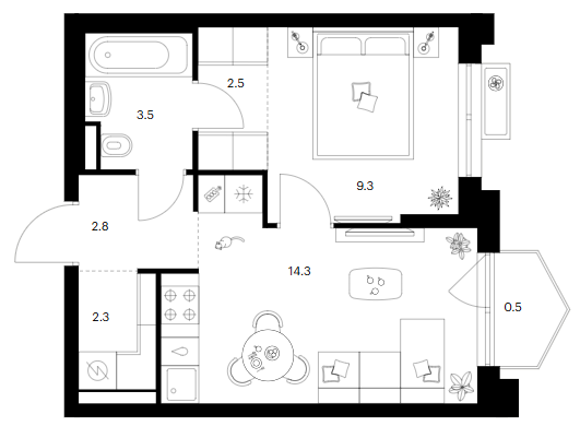 1-комн., 34.7 м², 3/25 этаж, ЖК «Ярославский»