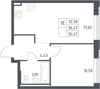 2-комн., 36.47 м², 4/12 этаж, ЖК «Рублевский квартал»