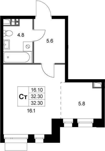 Студия, 32.3 м², 2/3 этаж, ЖК «Кореневский Форт 2.3»