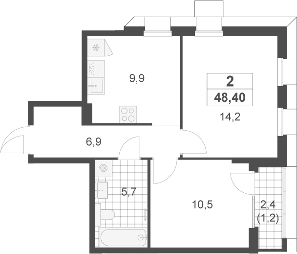 2-комн., 47.2 м², 12/22 этаж, ЖК «Скандинавия»