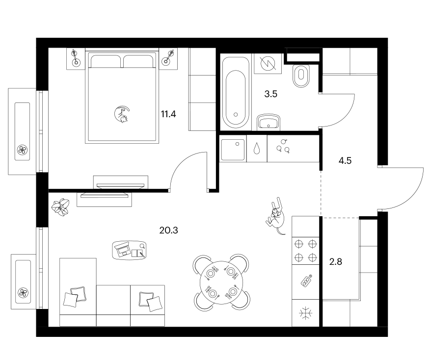 1-комн., 42.5 м², 14/25 этаж, ЖК «Ярославский»